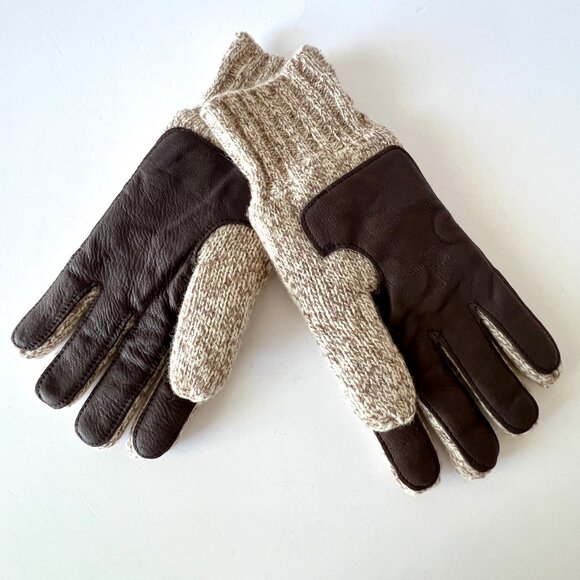 Men's L.L. Bean Gloves, Prima Loft, Wool Knit XL, Brown Leather Palms, Like New! - Picture 4 of 11
